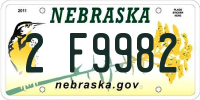 NE license plate 2F9982