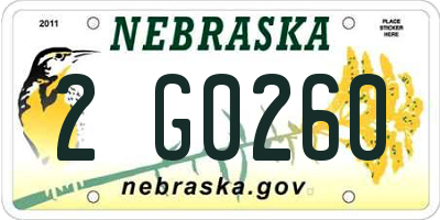 NE license plate 2G0260
