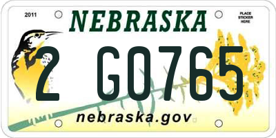 NE license plate 2G0765
