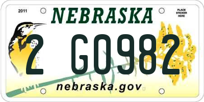 NE license plate 2G0982
