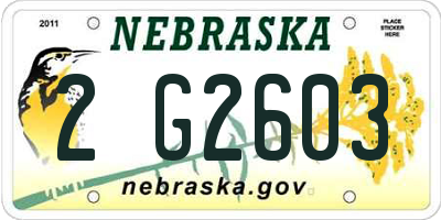 NE license plate 2G2603