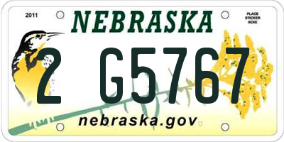 NE license plate 2G5767