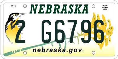 NE license plate 2G6796