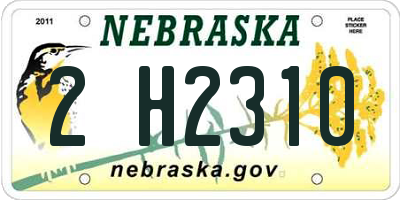 NE license plate 2H2310