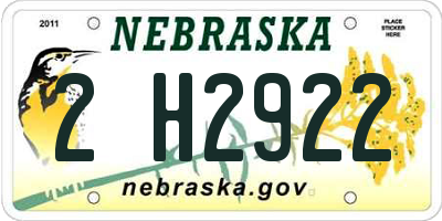 NE license plate 2H2922
