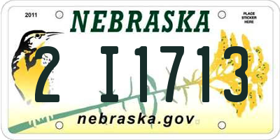 NE license plate 2I1713