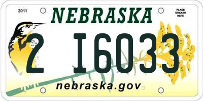 NE license plate 2I6033
