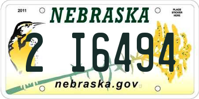 NE license plate 2I6494