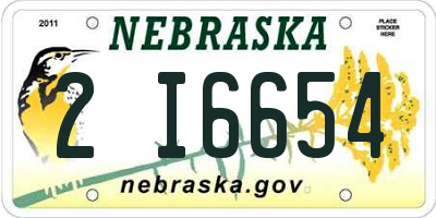 NE license plate 2I6654
