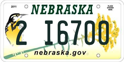 NE license plate 2I6700