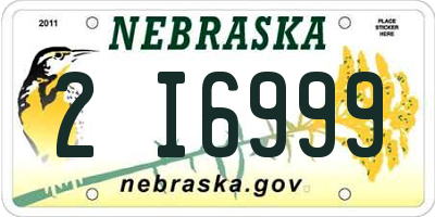NE license plate 2I6999