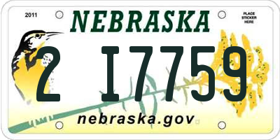 NE license plate 2I7759