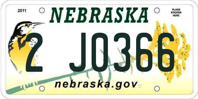 NE license plate 2J0366