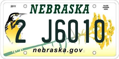 NE license plate 2J6010