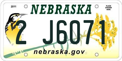 NE license plate 2J6071