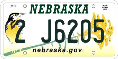 NE license plate 2J6205