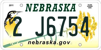 NE license plate 2J6754