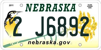NE license plate 2J6892