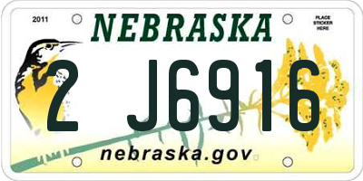 NE license plate 2J6916