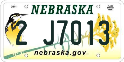 NE license plate 2J7013