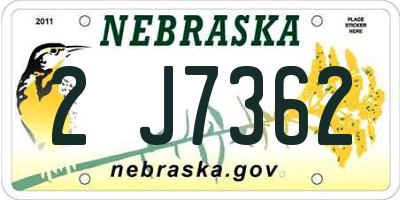 NE license plate 2J7362