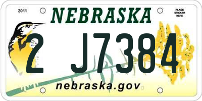 NE license plate 2J7384
