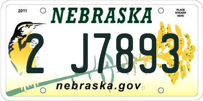 NE license plate 2J7893
