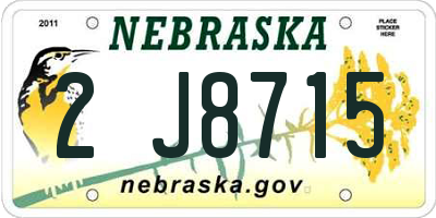 NE license plate 2J8715