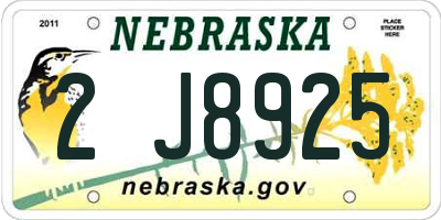 NE license plate 2J8925