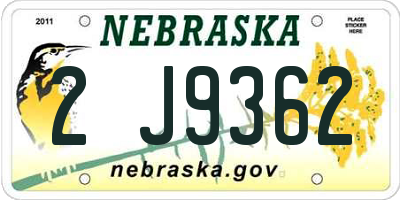 NE license plate 2J9362