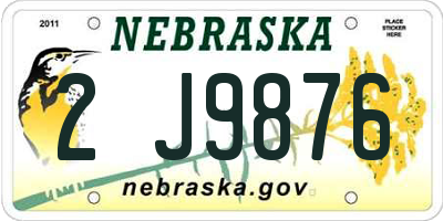 NE license plate 2J9876