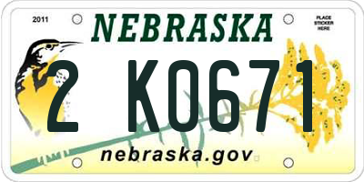 NE license plate 2K0671