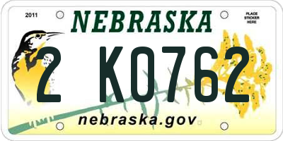 NE license plate 2K0762