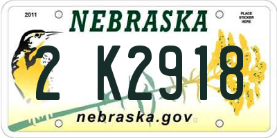 NE license plate 2K2918