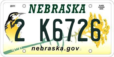 NE license plate 2K6726