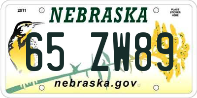 NE license plate 65ZW89