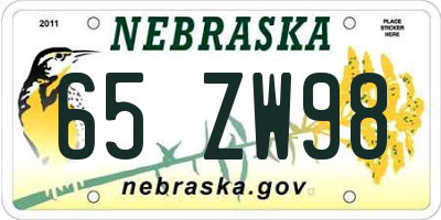 NE license plate 65ZW98