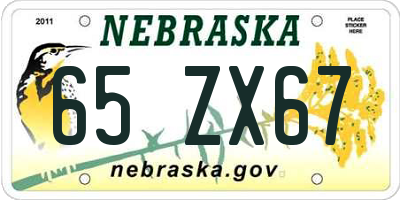 NE license plate 65ZX67