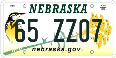NE license plate 65ZZ07
