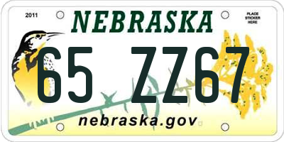 NE license plate 65ZZ67