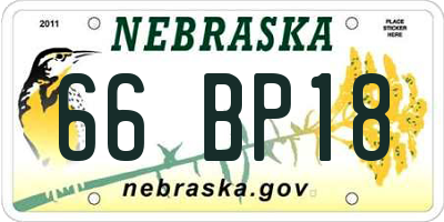 NE license plate 66BP18