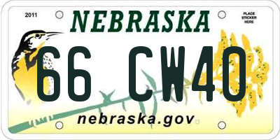 NE license plate 66CW40