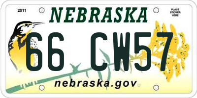 NE license plate 66CW57