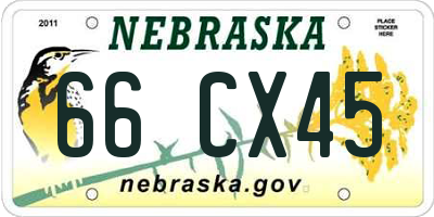 NE license plate 66CX45