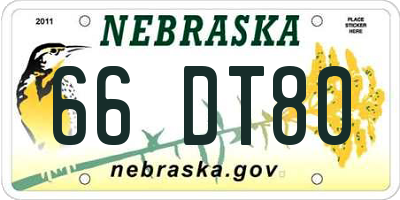 NE license plate 66DT80
