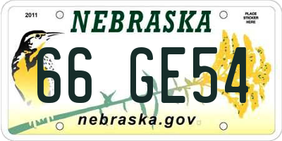 NE license plate 66GE54