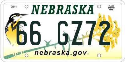 NE license plate 66GZ72