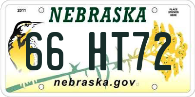 NE license plate 66HT72