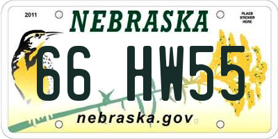 NE license plate 66HW55