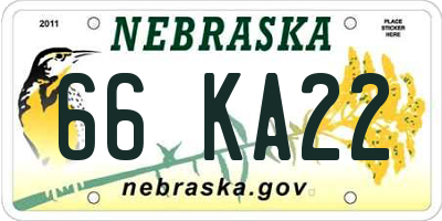 NE license plate 66KA22